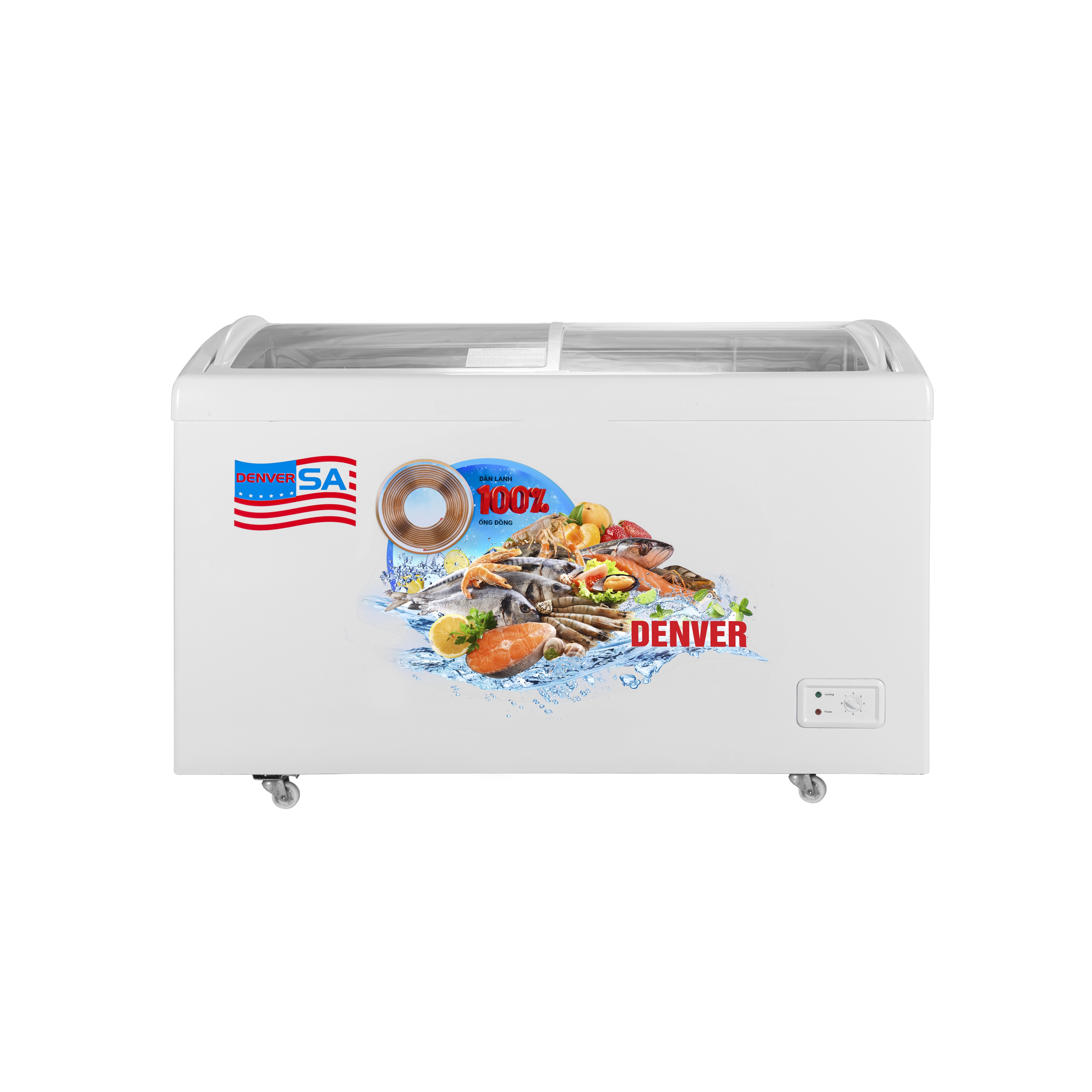 Tủ bảo quản Denver kính cong AS-559K 1 ngăn đông lòng Inox
